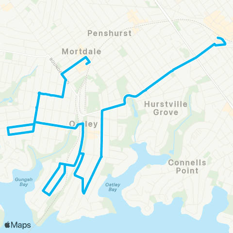 Sydney Buses Network Mortdale to Hurstville via Oatley map
