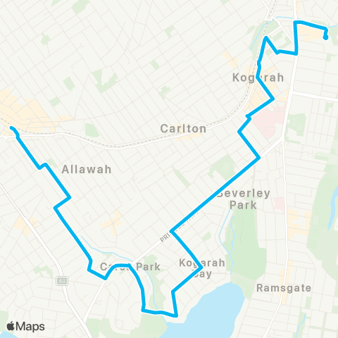 Sydney Buses Network Kogarah to Hurstville via Carss Park map