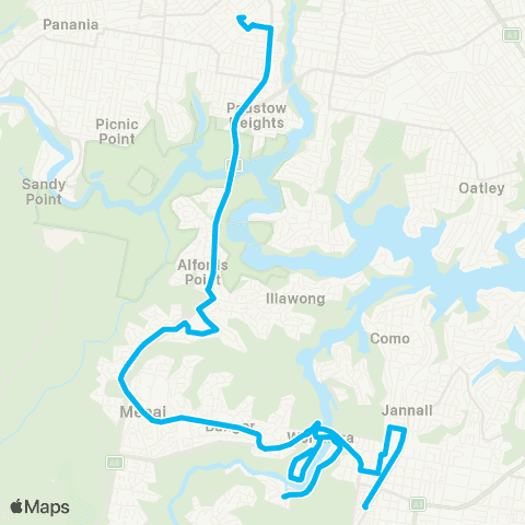Sydney Buses Network Sutherland to Woronora (Loop Service) map