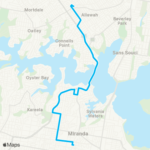 Sydney Buses Network Miranda to Hurstville map