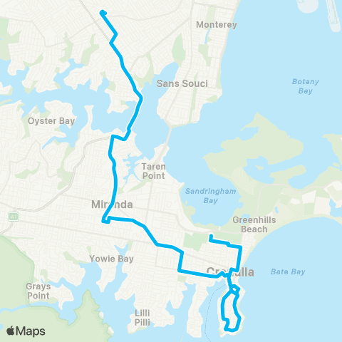 Sydney Buses Network Cronulla to Hurstville map
