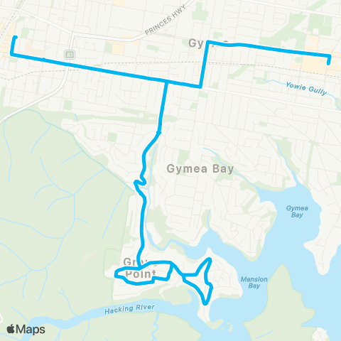 Sydney Buses Network Sutherland to Grays Point (Loop Service) map