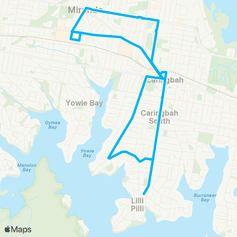 Sydney Buses Network Miranda to Lilli Pilli (Loop Service) map