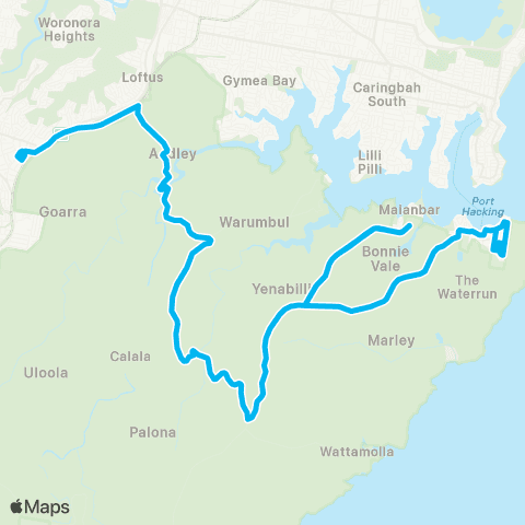 Sydney Buses Network Bundeena to Maianbar (Loop Service) map