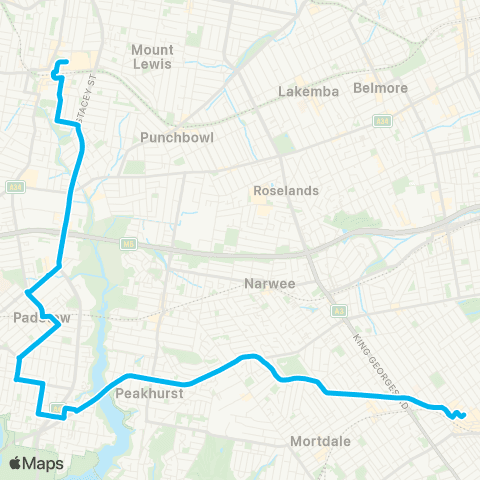 Other TfNSW routes Bankstown to Hurstville via Padstow map