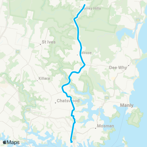 Sydney Buses Network Terrey Hills to North Sydney map