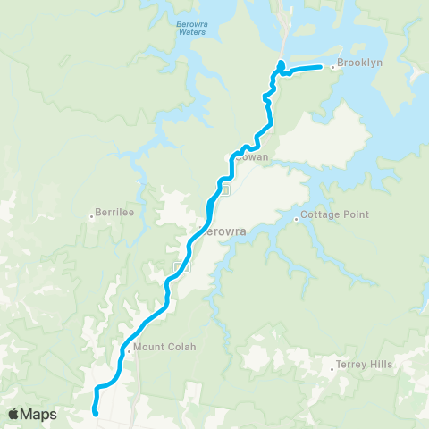 Sydney Buses Network Brooklyn to Cheero Point and Mooney Mooney map