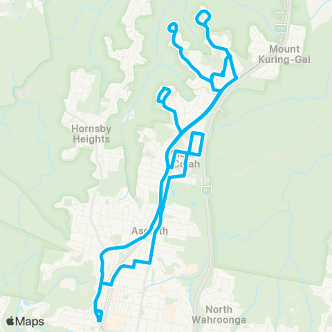 Sydney Buses Network Hornsby to Mt Colah (Loop Service) map