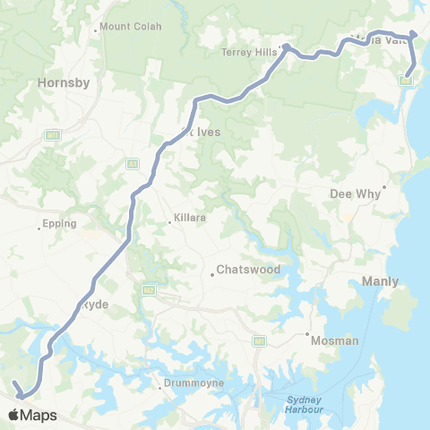 Temporary Buses Warriewood to Sydney Olympic Park map
