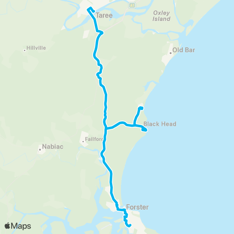 Newcastle and Hunter Network Forster to Taree via Blackhead & Diamond Bch map