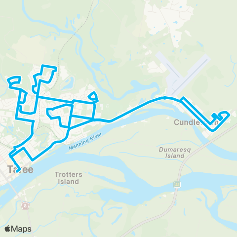 Newcastle and Hunter Network Taree to Chatham via Taree N (Loop Service) map