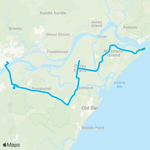 Newcastle and Hunter Network Taree to Manning Point (Loop Service) map