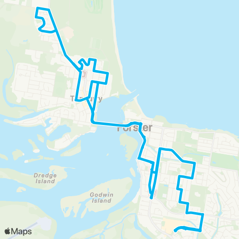 Newcastle and Hunter Network Stockland Forster to Tuncurry via Pacific Pde & Chapmans Rd (Loop Service) map