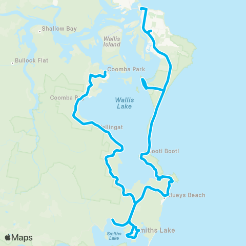 Newcastle and Hunter Network Coomba Park to Forster via Tarbuck Bay map
