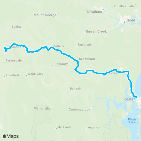 Newcastle and Hunter Network Forster to Gloucester via Failford & Nabiac map