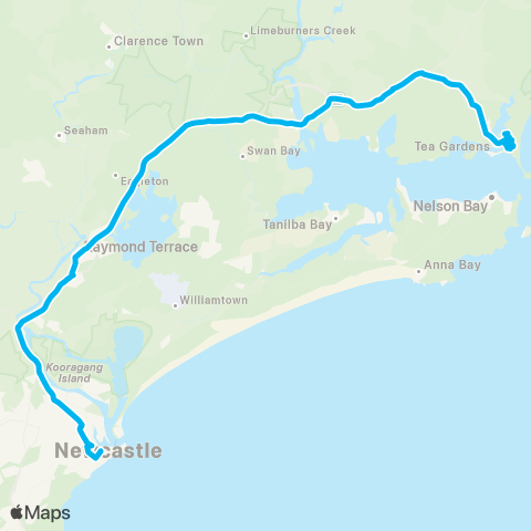 Newcastle and Hunter Network Hawks Nest to Newcastle map
