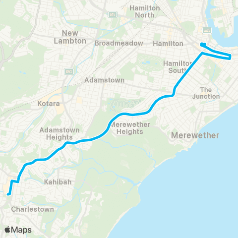 Hunter Buses Network Charlestown to Newcastle Interchange (Exp Service) map