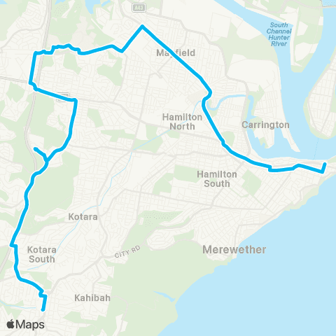 Hunter Buses Network Charlestown to Newcastle via Jesmond map