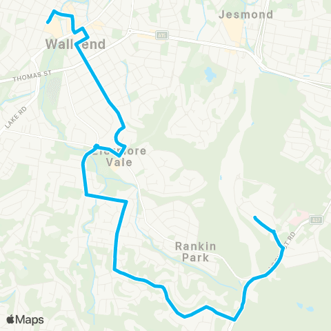 Hunter Buses Network Wallsend to John Hunter Hospital map