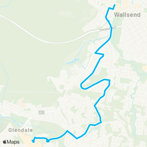 Hunter Buses Network Glendale to Wallsend map