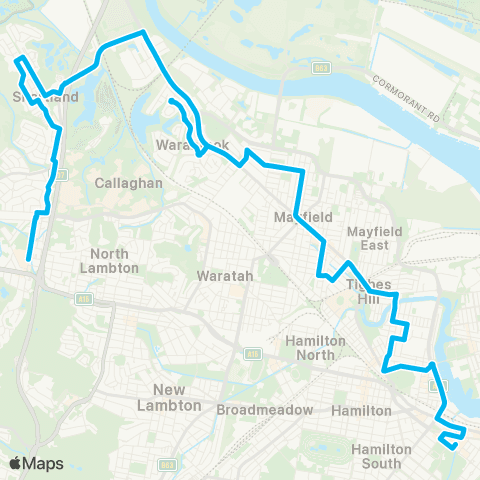 Hunter Buses Network Jesmond to Marketown via Warabrook map