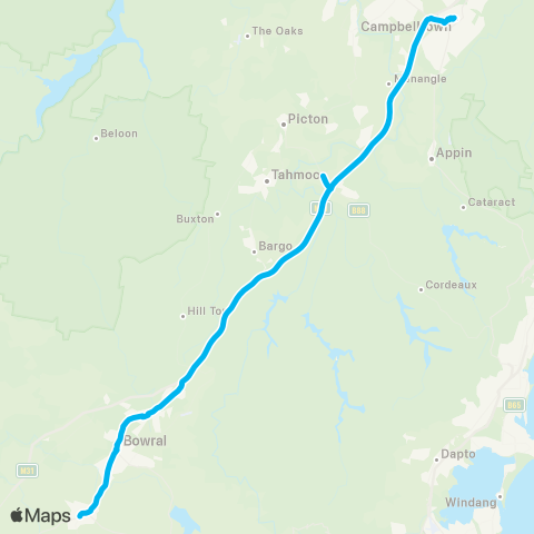 Temporary buses Campbelltown, Picton, Mittagong, Bowral, Moss Vale map