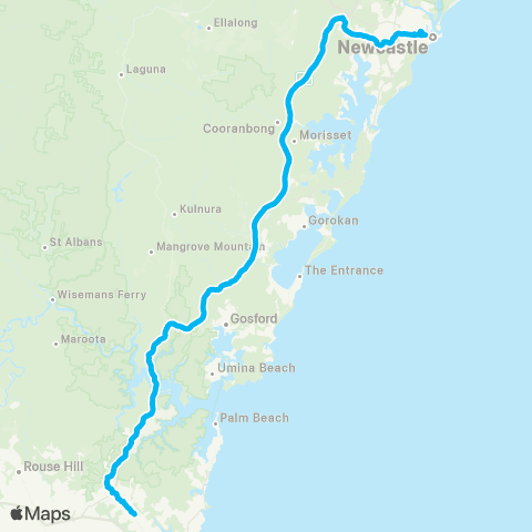 Temporary buses Gordon, Hornsby, Berowra, Cardiff, Broadmeadow, Hamilton, then Newcastle map