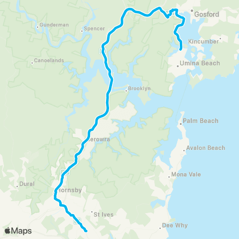 Temporary buses Gordon, Hornsby, Berowra, Pt Clare, then all stations to Woy Woy map