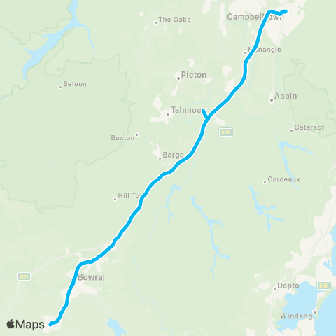 Temporary buses Campbelltown, Picton, Mittagong, Bowral, Moss Vale map