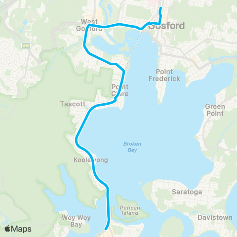 Temporary buses Woy Woy, then all stations to Gosford map