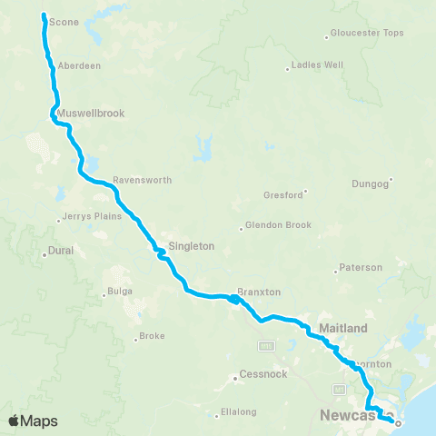 Temporary buses Newcastle, all to Warabrook, Beresfield, All to Victoria St, Mailtand, all to Scone map