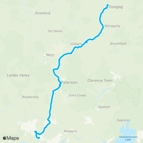 Temporary buses Dungog, then all stations to Maitland map