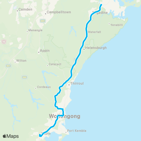 Temporary buses Sutherland, N Wollongong, Wollongong then Dapto map