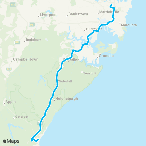 Temporary buses Central, then Sutherland, Thirroul map