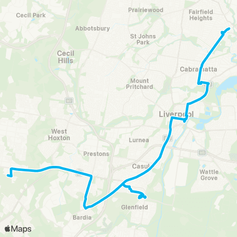Temporary buses Fairfield, then all stations to Leppington map