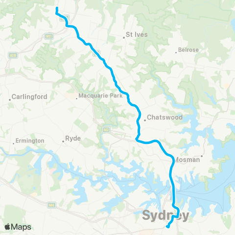 Temporary buses Central, then express to Hornsby map