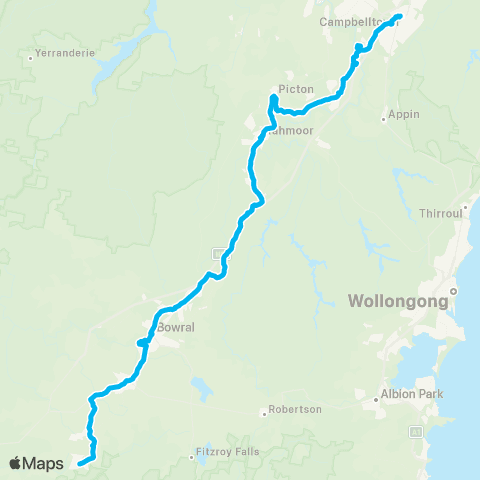 Temporary buses Campbelltown, then all stations to Bundanoon map