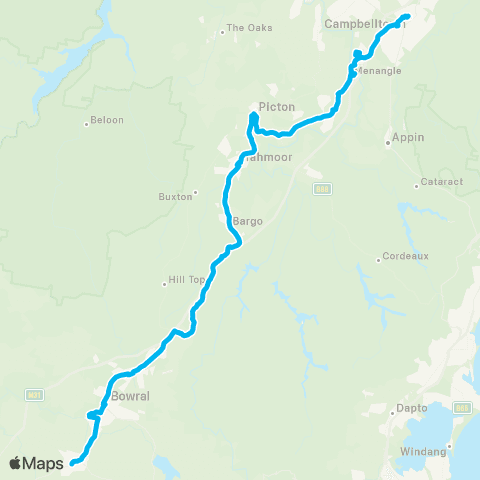 Temporary buses Campbelltown, then all stations to Moss Vale map