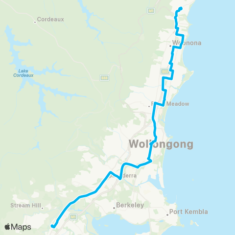 Temporary buses Thirroul, then all stations to Dapto map