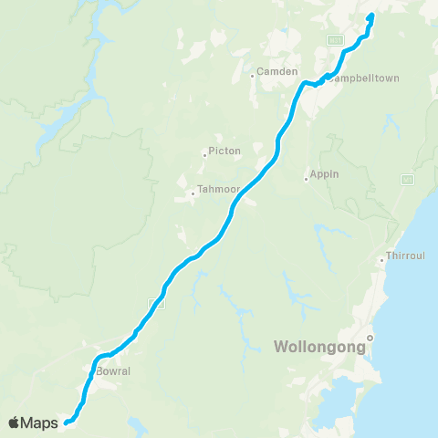 Temporary buses Glenfield, Campbelltown, Picton, Mittagong, Bowral, Moss Vale map
