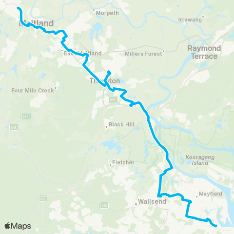 Temporary buses Newcastle Interchange, then all stations to Telarah map
