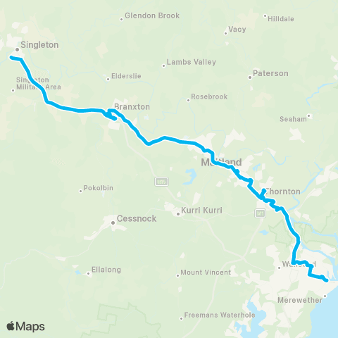 Temporary buses Nwcstl, all to Warabrook, all to Beresfield, Vic St, Telarah, all to Lochinvar, Singletn map