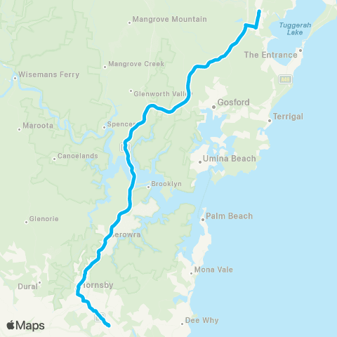 Temporary buses Gordon, Hornsby, Berowra, Tuggerah, Wyong map