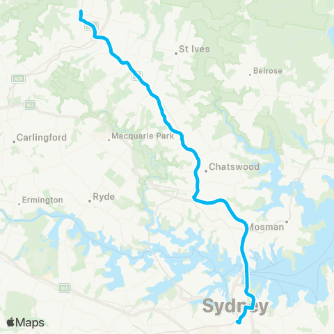 Temporary buses Central, then express to Hornsby map