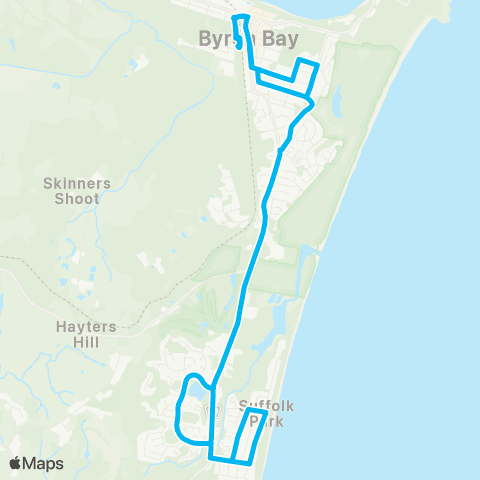 North Coast Network Byron Bay Interchange to Sunrise Bvd (Loop Service) map