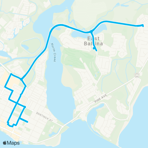 North Coast Network Ballina Kerr St to Tamar St via E Ballina map