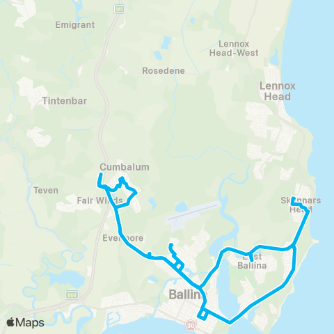 School buses Southern Cross PS to Fernleigh,Xavier Catholic and Ballina Coast Schools map