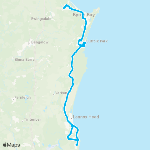 School buses Xavier Catholic Coll to Byron Bay via Lennox Head and Broken Head map
