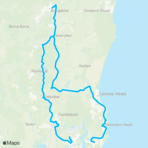 School buses Ballina to Southern Cross Public via Bangalow map