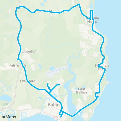 School buses Ballina to Skennars Head Schools and Ballina Schools via Ross Ln map